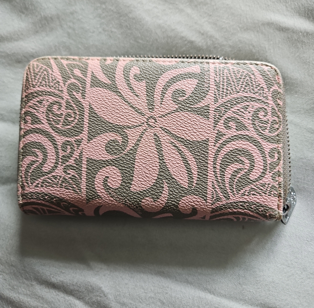 Pink And Grey Floral Zip Wallet - Women Bags
